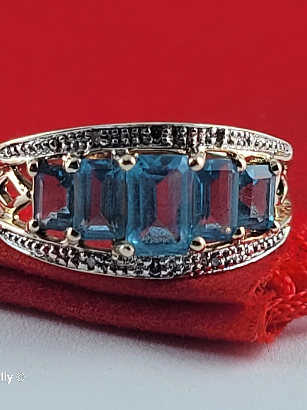 14K Yellow Gold Blue Topaz & Diamond Ring Size 8 - Solid Gold! 👌🎁